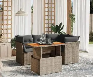 vidaXL Set canapea de grădină cu perne, 5 piese, gri, poliratan