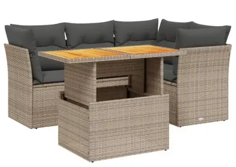 Set canapea de grădină cu perne, 5 piese, gri, poliratan - 2/3