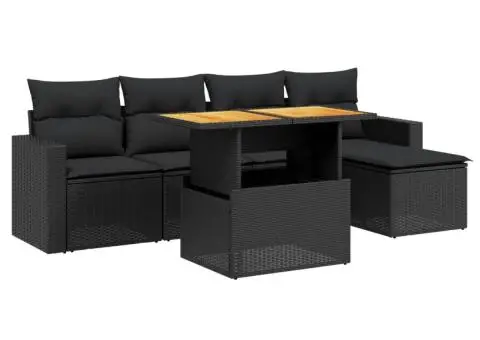 Set mobilier de grădină cu perne, 6 piese, negru, poliratan - 2/3