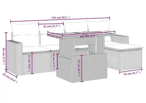 Set mobilier de grădină cu perne, 6 piese, negru, poliratan - 3/3