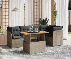 vidaXL Set canapea de grădină cu perne, 5 piese, gri, poliratan
