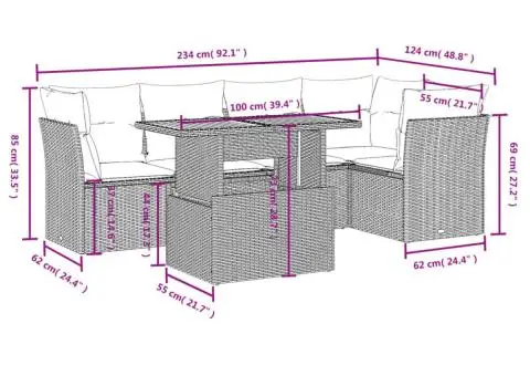 Set canapea de grădină cu perne, 5 piese, gri, poliratan - 3/3
