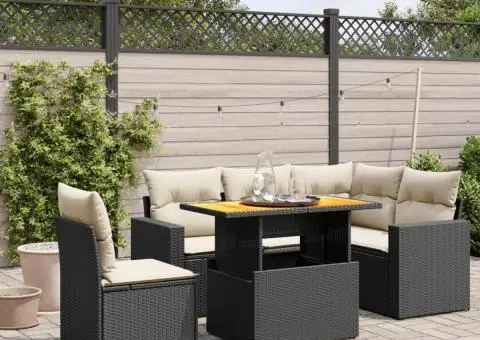 Set mobilier de grădină cu perne, 6 piese, negru, poliratan - 1/3