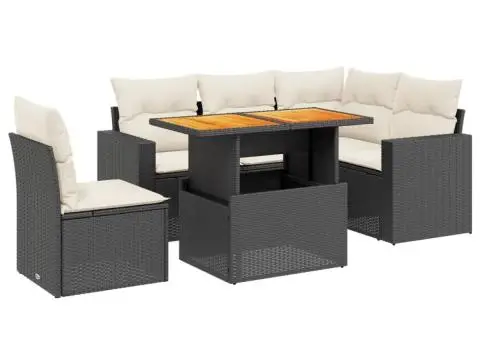 Set mobilier de grădină cu perne, 6 piese, negru, poliratan - 2/3