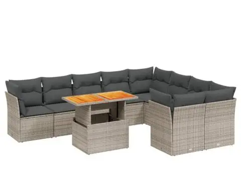 Set mobilier de grădină cu perne, 10 piese, gri, poliratan - 2/3