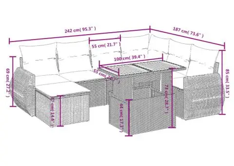 Set canapele de grădină cu perne, 8 piese, gri, poliratan - 3/3