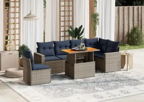 Set canapele de grădină cu perne, 7 piese, gri, poliratan - 1/3