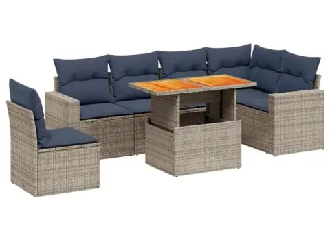 Set canapele de grădină cu perne, 7 piese, gri, poliratan - 2/3