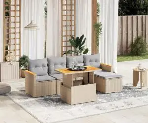 vidaXL Set canapele de grădină cu perne, 6 piese, bej, poliratan