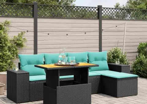 Set canapele de grădină cu perne, 6 piese, negru, poliratan - 1/3