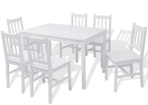 Set masă și scaune din lemn de pin, 7 piese, alb - 2/5