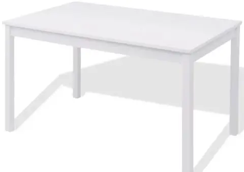 Set masă și scaune din lemn de pin, 7 piese, alb - 3/5