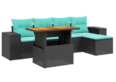 Set canapele de grădină cu perne, 6 piese, negru, poliratan - 2/3