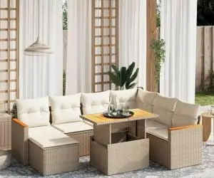 vidaXL Set canapele de grădină, 8 piese, cu perne, bej, poliratan