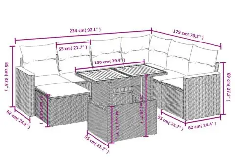 Set canapele de grădină, 8 piese, cu perne, bej, poliratan - 3/3