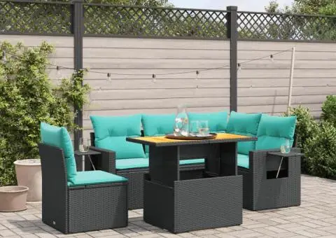 Set canapele de grădină cu perne, 6 piese, negru, poliratan - 1/3