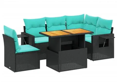 Set canapele de grădină cu perne, 6 piese, negru, poliratan - 2/3