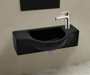 Chiuvetă de baie din ceramică, gaură pentru robinet și preaplin, negru