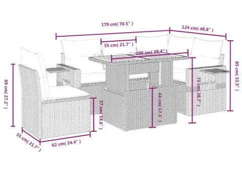 Set canapele de grădină cu perne, 6 piese, negru, poliratan - 3/3