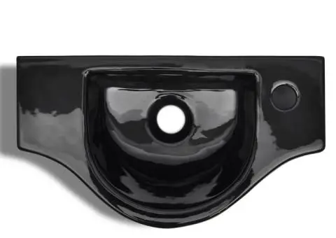 Chiuvetă de baie din ceramică, gaură pentru robinet și preaplin, negru - 5/5