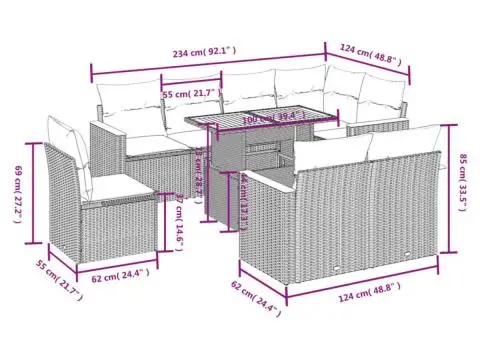 Set canapele de grădină, 9 piese, cu perne, bej, poliratan - 3/3