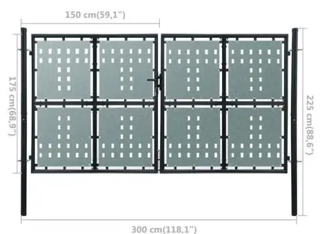 Poartă de gard cu o ușă, negru, 300x225 cm - 5/5