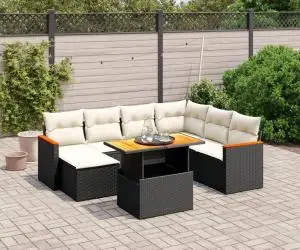 vidaXL Set mobilier de grădină cu perne, 8 piese, negru, poliratan