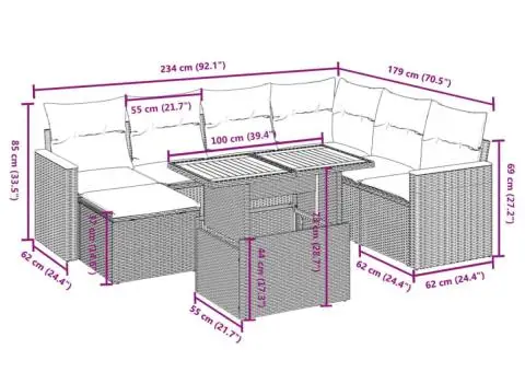 Set mobilier de grădină cu perne, 8 piese, negru, poliratan - 3/3
