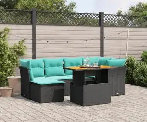vidaXL Set canapele de grădină cu perne, 7 piese, negru, poliratan