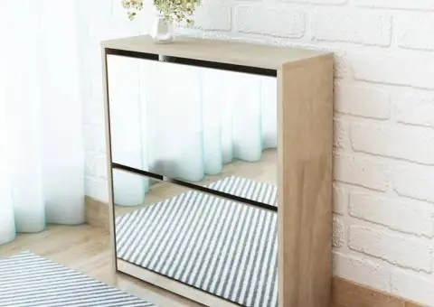 Pantofar cu oglindă 2 niveluri, culoare stejar, 63 x 17 x 67 cm - 1/5