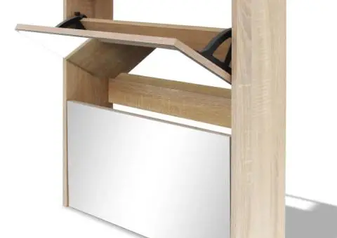 Pantofar cu oglindă 2 niveluri, culoare stejar, 63 x 17 x 67 cm - 2/5