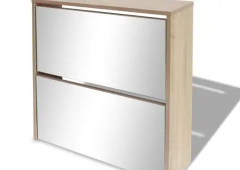 Pantofar cu oglindă 2 niveluri, culoare stejar, 63 x 17 x 67 cm - 3/5