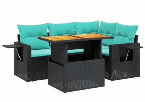 Set canapele de grădină cu perne, 5 piese, negru, poliratan - 2/3