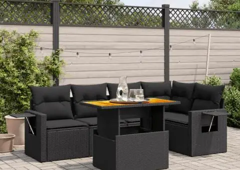 Set mobilier de grădină cu perne, 6 piese, negru, poliratan - 1/3