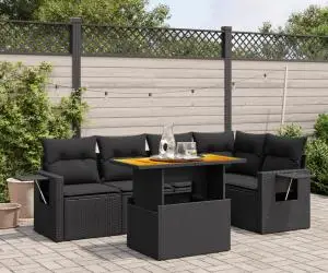 vidaXL Set mobilier de grădină cu perne, 6 piese, negru, poliratan