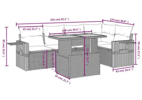 Set mobilier de grădină cu perne, 6 piese, negru, poliratan - 3/3