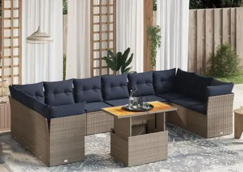 Set canapele de grădină cu perne, 11 piese, gri, poliratan - 1/3