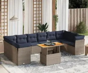 vidaXL Set canapele de grădină cu perne, 11 piese, gri, poliratan