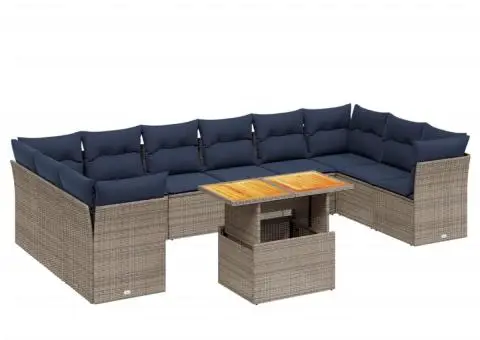 Set canapele de grădină cu perne, 11 piese, gri, poliratan - 2/3