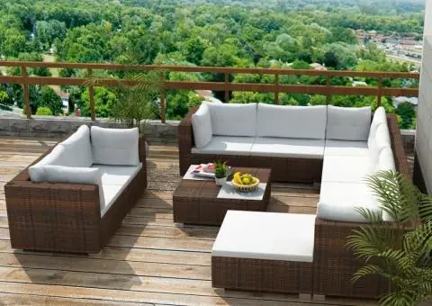 Set mobilier de grădină cu perne, 10 piese, maro, poliratan - 1/5