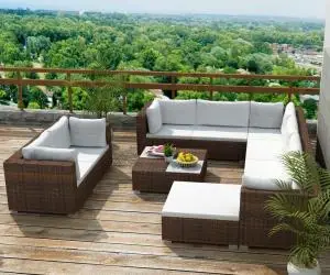 vidaXL Set mobilier de grădină cu perne, 10 piese, maro, poliratan