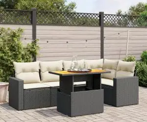 vidaXL Set mobilier de grădină cu perne, 6 piese, negru, poliratan