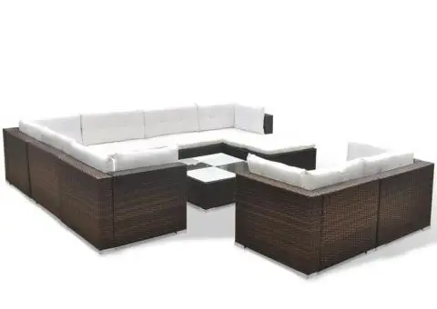 Set mobilier de grădină cu perne, 10 piese, maro, poliratan - 3/5