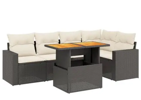 Set mobilier de grădină cu perne, 6 piese, negru, poliratan - 2/3