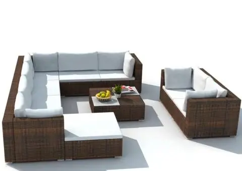 Set mobilier de grădină cu perne, 10 piese, maro, poliratan - 4/5