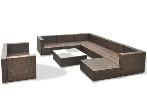 Set mobilier de grădină cu perne, 10 piese, maro, poliratan - 5/5