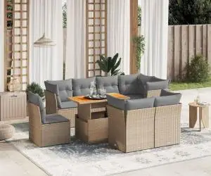 vidaXL Set canapele de grădină, 9 piese, cu perne, bej, poliratan