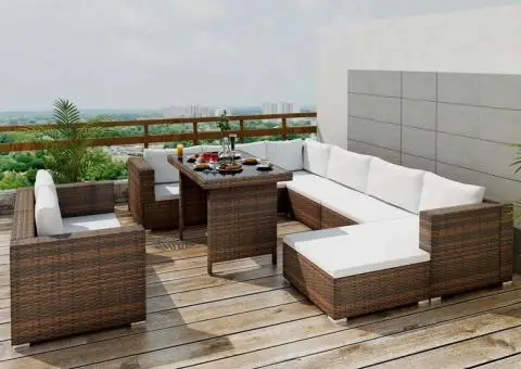 Set mobilier de grădină cu perne, 10 piese, maro, poliratan - 1/5