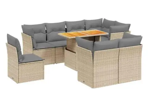 Set canapele de grădină, 9 piese, cu perne, bej, poliratan - 2/3