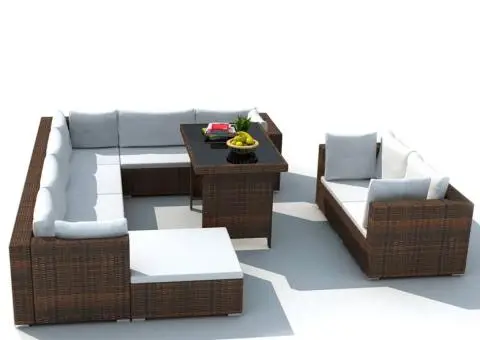 Set mobilier de grădină cu perne, 10 piese, maro, poliratan - 2/5